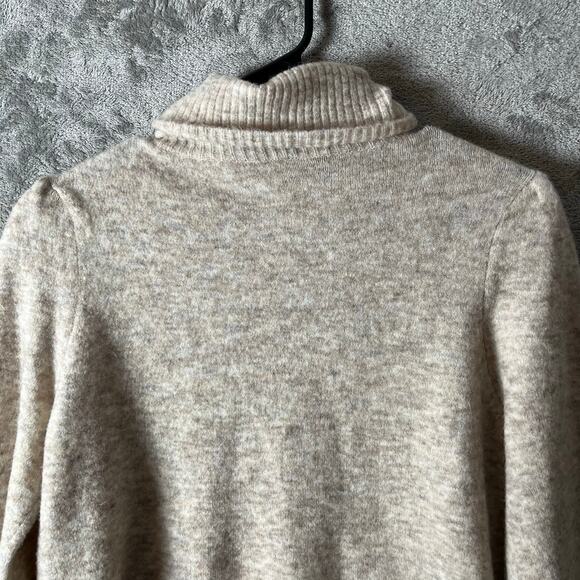 FRAME Swingy Turtleneck Sweater Oatmeal Small Padded Shoulder Alpaca Wool XS - Picture 2 of 7